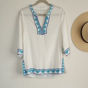 Sigrid Olsen White Top with Blue Detailing